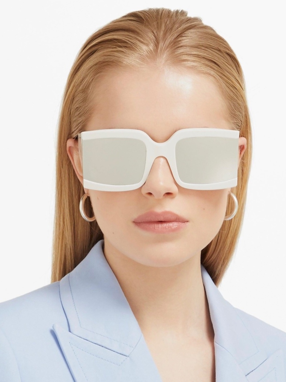CELINE Oversized Square Acetate Sunglasses White Silver Mirror CL40084I